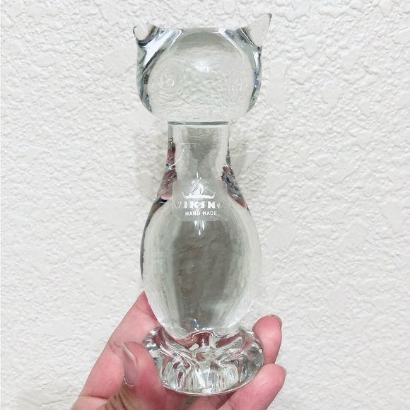 Vintage Viking Rainbow Glass MCM Crystal Cat Figure 5.75” Paperweight Figurine - Picture 5 of 9